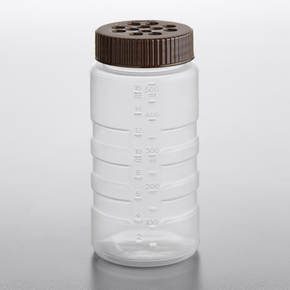 Vollrath 4961-1301 Traex® Dripcut® 16 oz. Polyethylene Shaker / Dredge with Extra Large-Hole Brown Lid