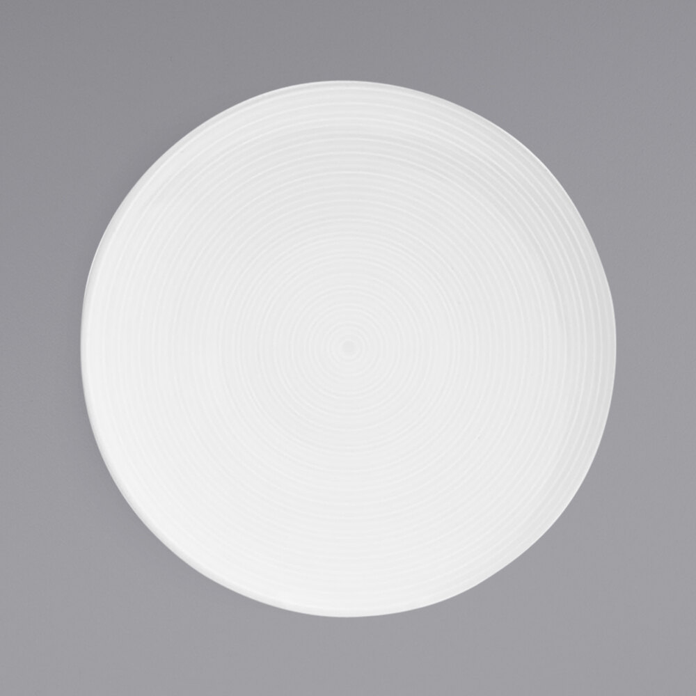 Front of the House DDP018WHP22 Spiral 11" White Round Porcelain Plate - 6/Case