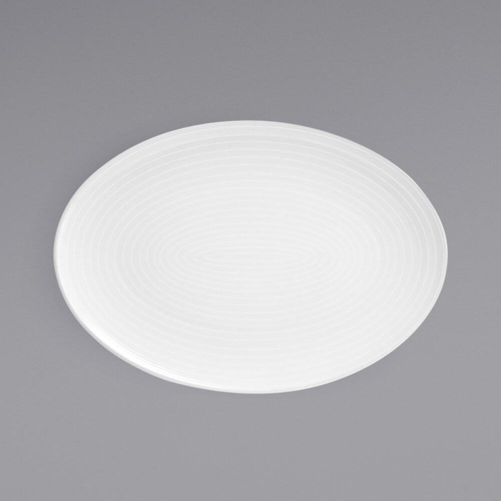 Front of the House DDP053WHP22 Spiral 11 1/2" x 8 1/4" White Oval Porcelain Coupe Plate - 6/Case