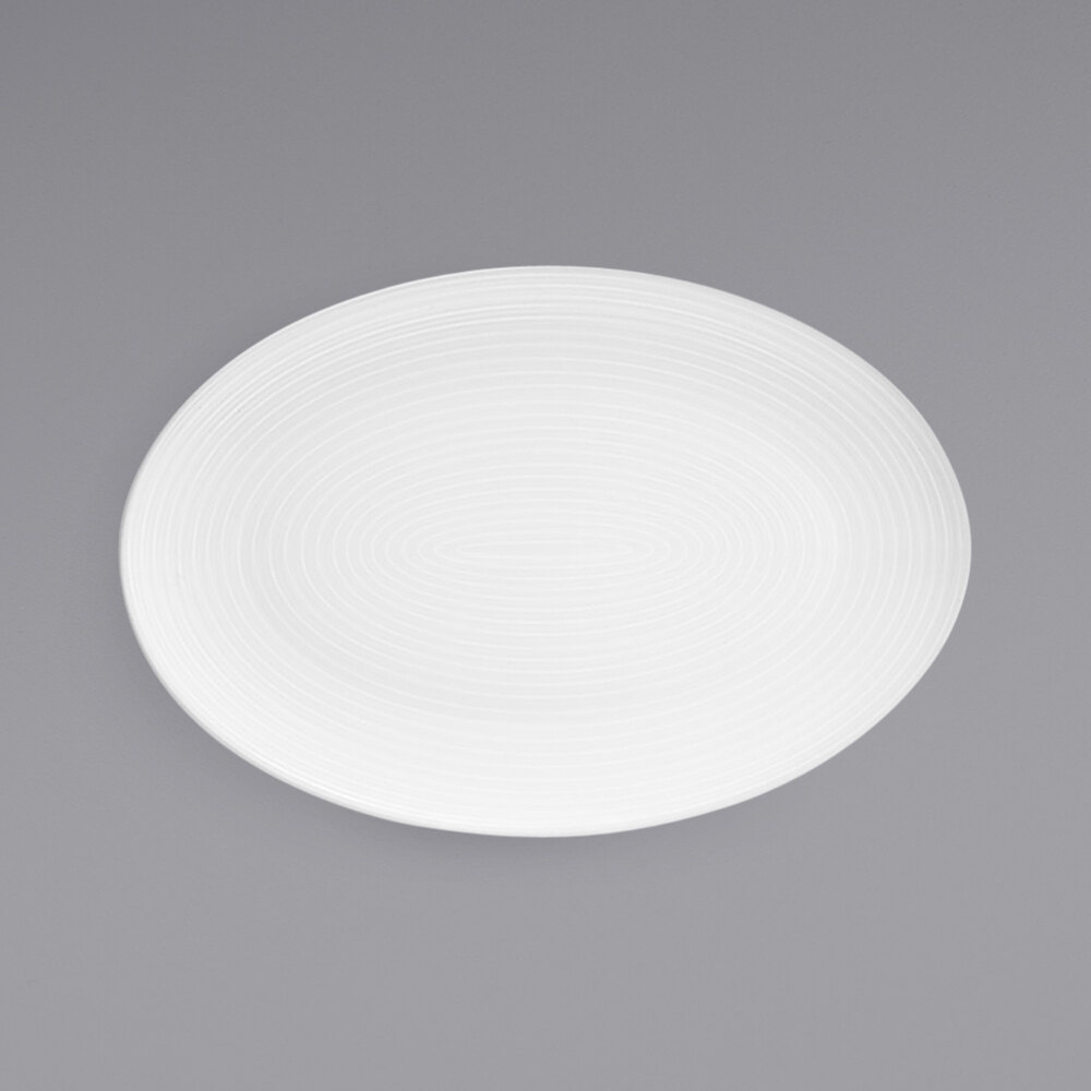 Front of the House DOS028WHP21 Spiral 13" x 9" White Oval Porcelain Coupe Plate - 4/Case