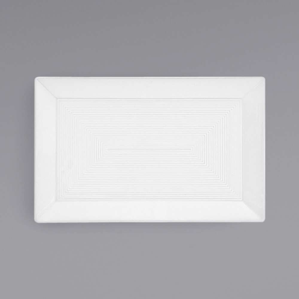 Front of the House DSP002WHP22 Spiral 11" x 7" White Porcelain Rectangular Plate - 6/Case