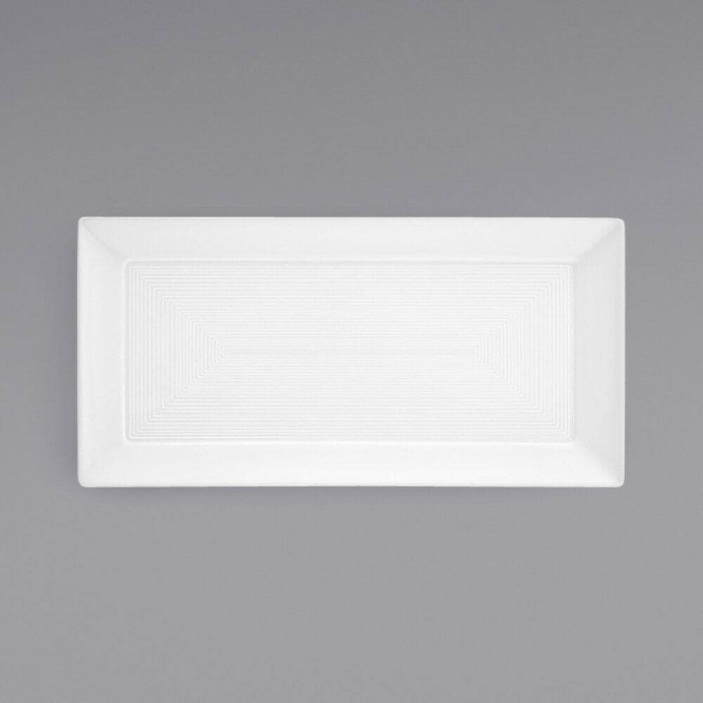 Front of the House DDP004WHP21 Spiral 14" x 7" White Rectangular Porcelain Plate - 4/Case