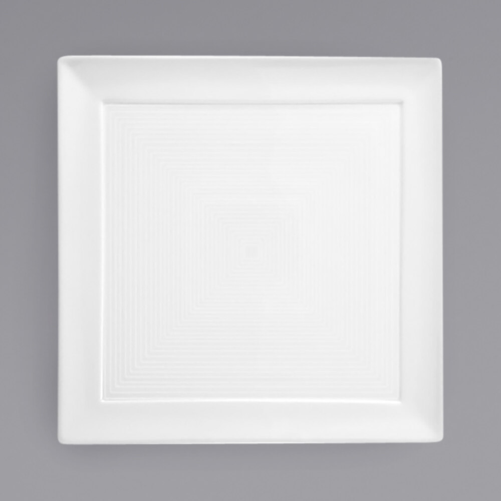 Front of the House DDP054WHP22 Spiral 9" White Square Porcelain Plate - 6/Case