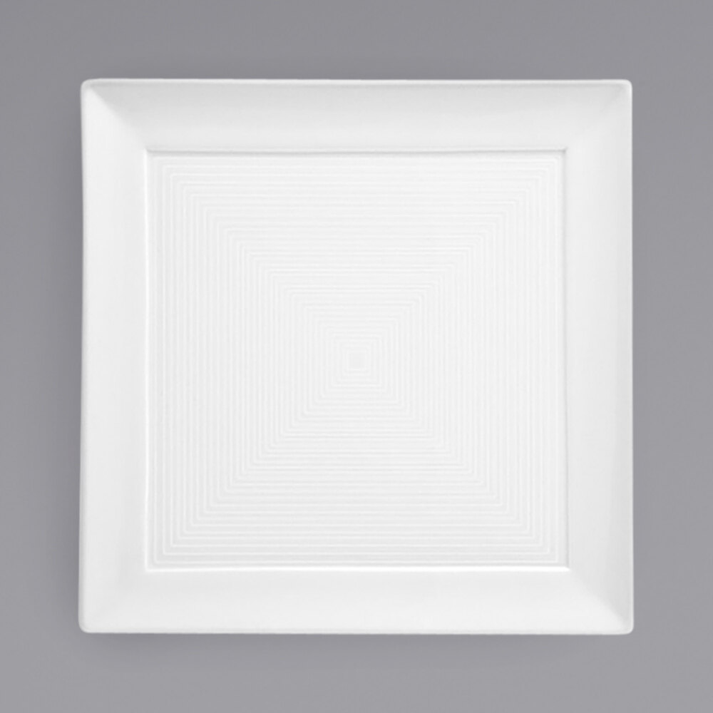 Front of the House DDP021WHP22 Spiral 10" White Square Porcelain Plate - 6/Case