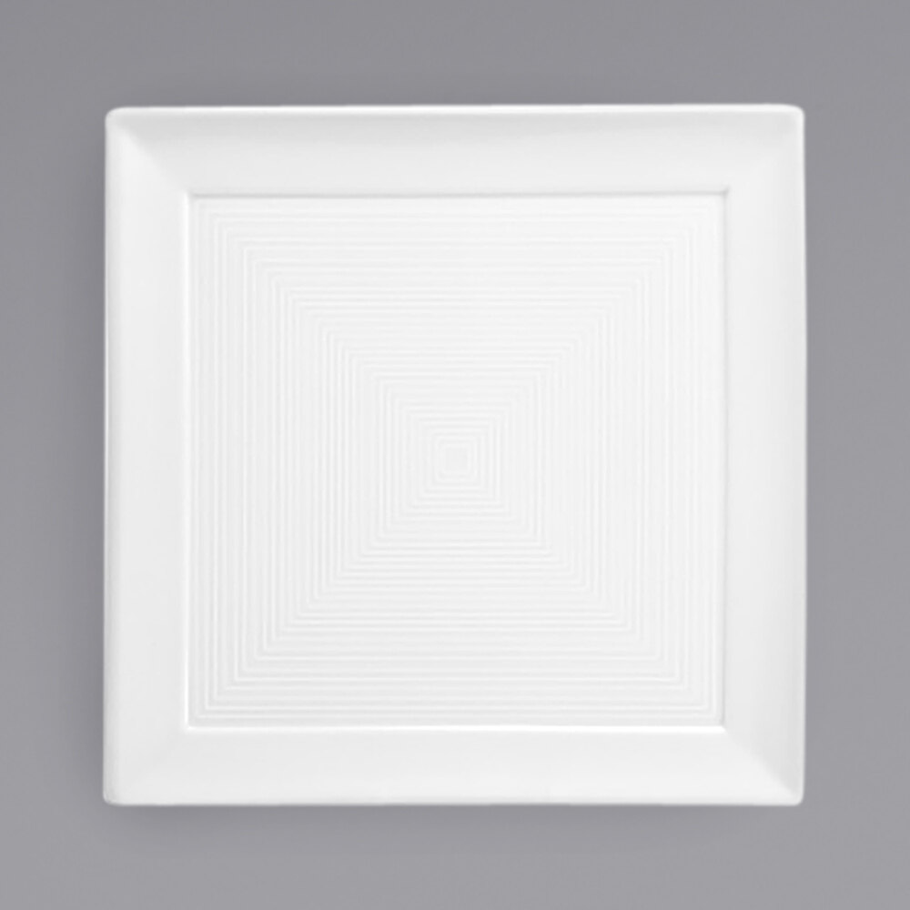 Front of the House DSP027WHP23 Spiral 7 1/2" White Porcelain Square Plate - 12/Case