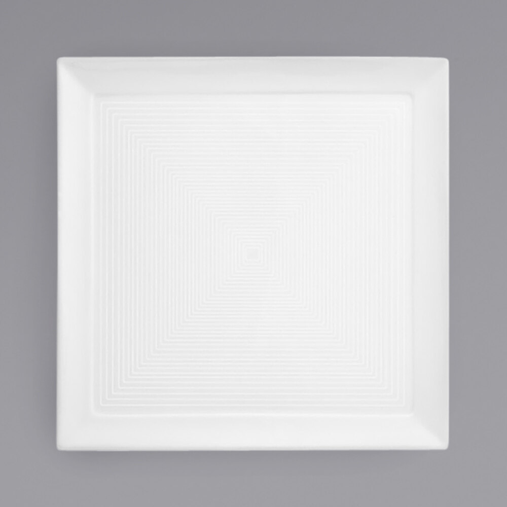Front of the House DDP060WHP22 Spiral 10 3/4" White Square Porcelain Plate - 6/Case