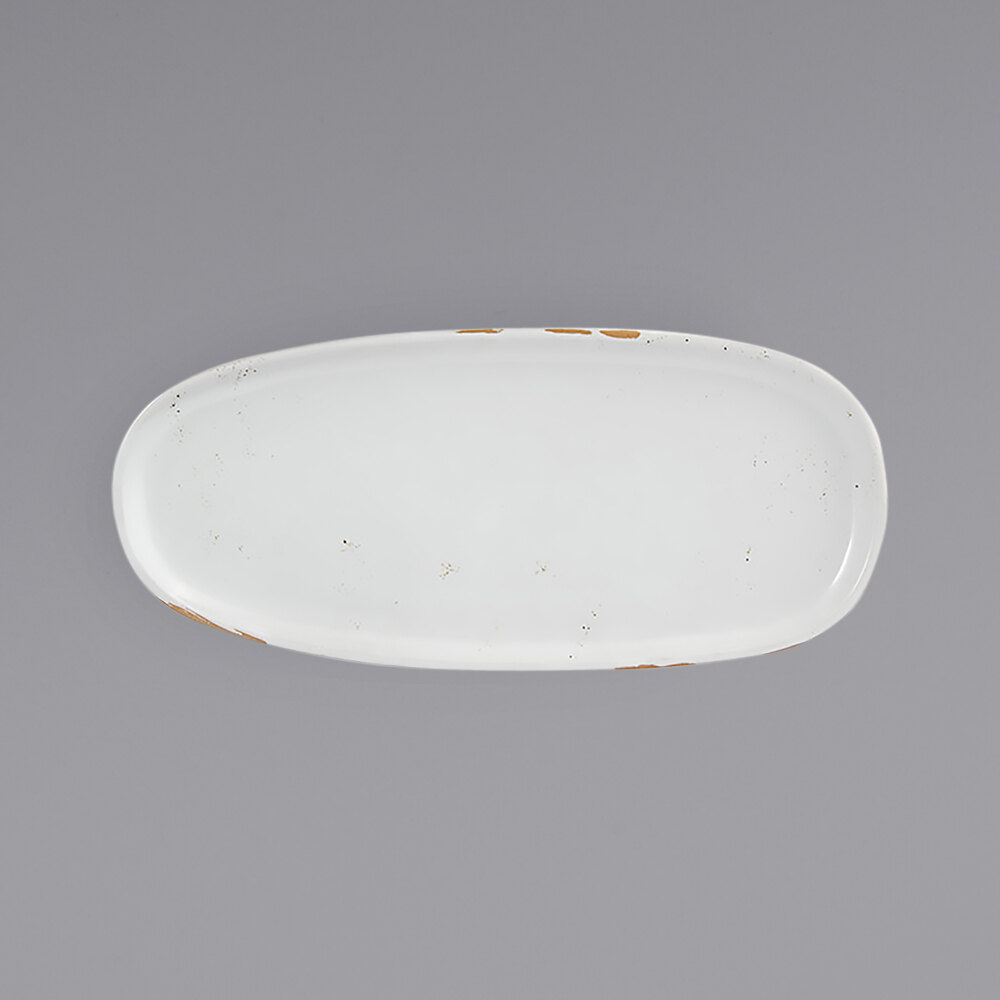 Front of the House DSP037BEP23 Artefact 11" x 5" Ash Porcelain Oval Plate - 12/Case