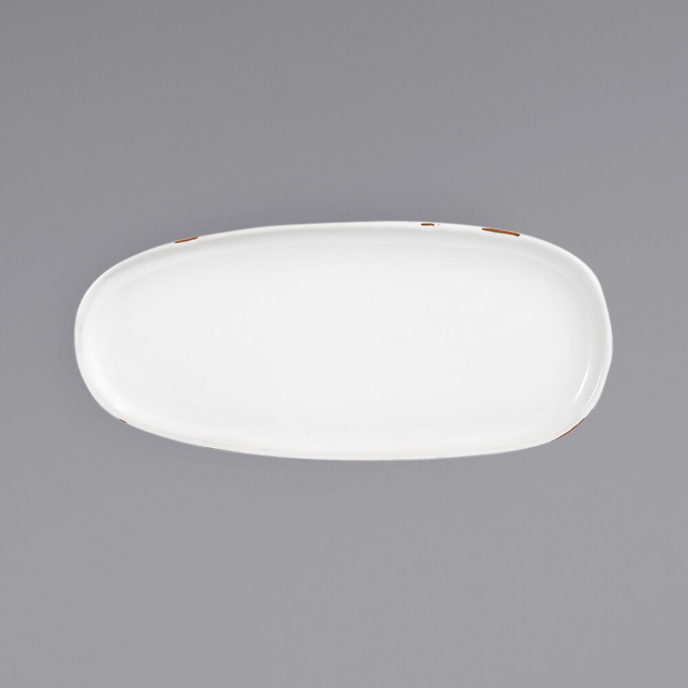 Front of the House DSP037WHP23 Artefact 11" x 5" Superwhite Porcelain Oval Plate - 12/Case