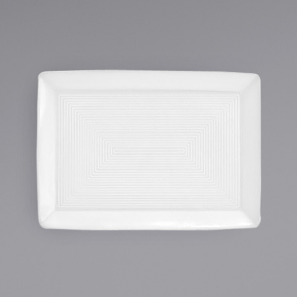 Front of the House DSP001WHP23 Spiral 7" x 5" White Porcelain Rectangular Plate - 12/Case