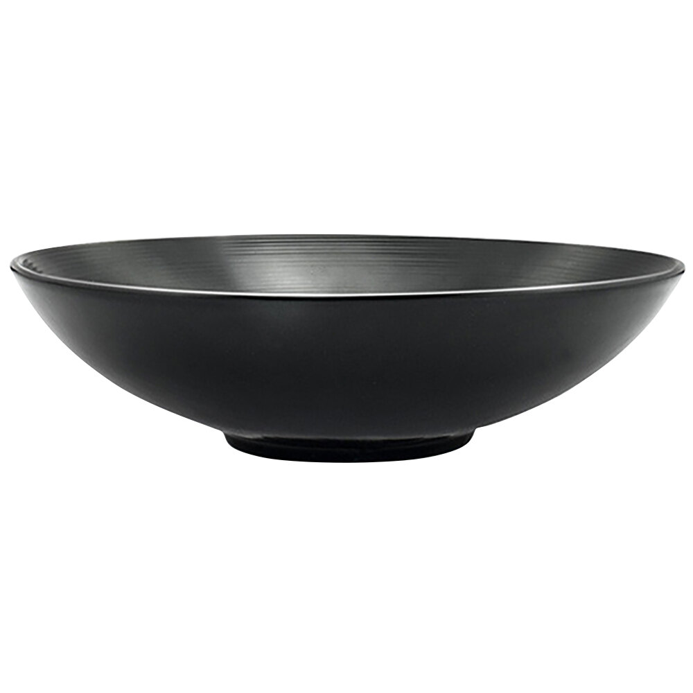 Front of the House DBO030BKP22 Spiral Ink 48 oz. Semi-Matte Black Round Porcelain Wide Bowl - 6/Case