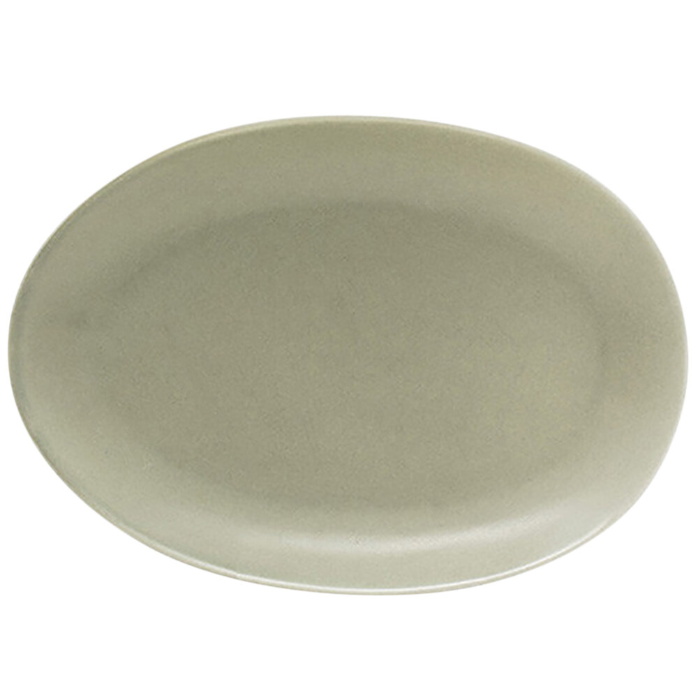 Front of the House DSP033GYP22 Tides 8" x 5 1/2" Semi-Matte Pumice Oval Porcelain Plate - 6/Case