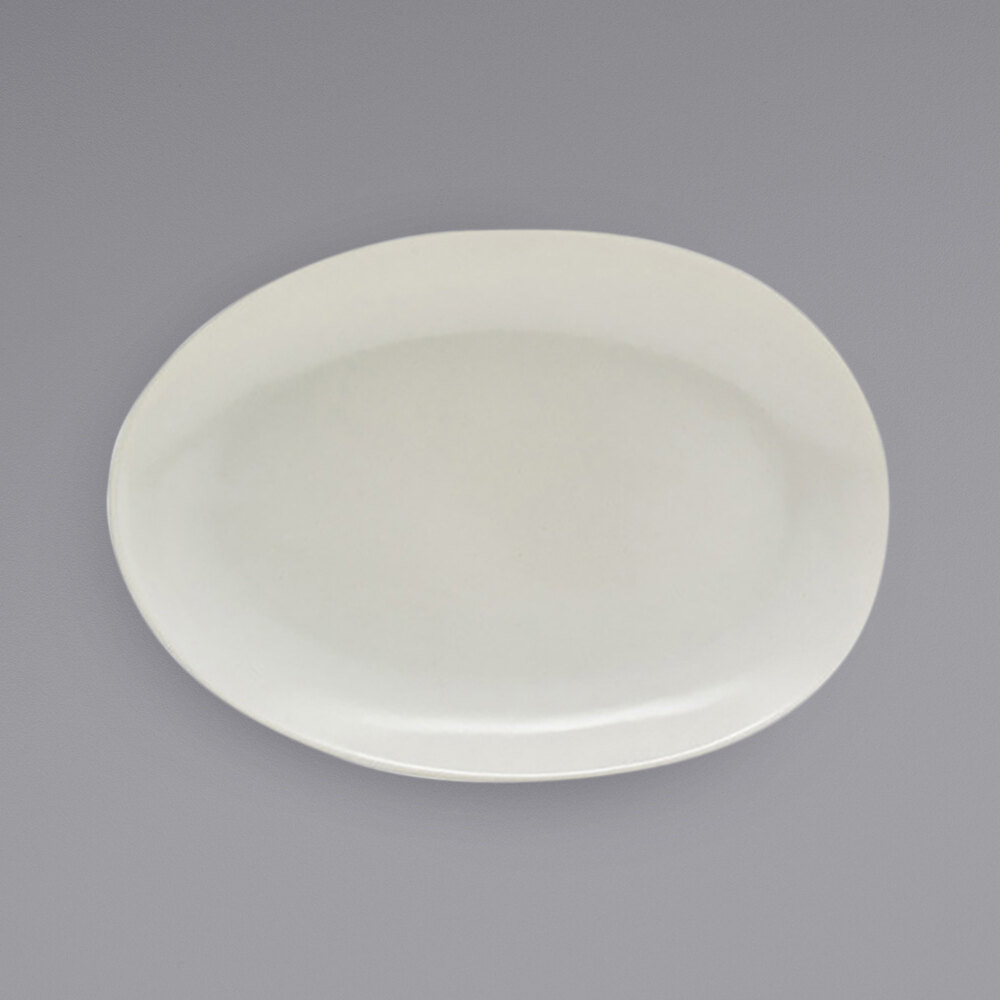 Front of the House DSP033BEP22 Tides 8" x 5 1/2" Semi-Matte Scallop Oval Porcelain Plate - 6/Case