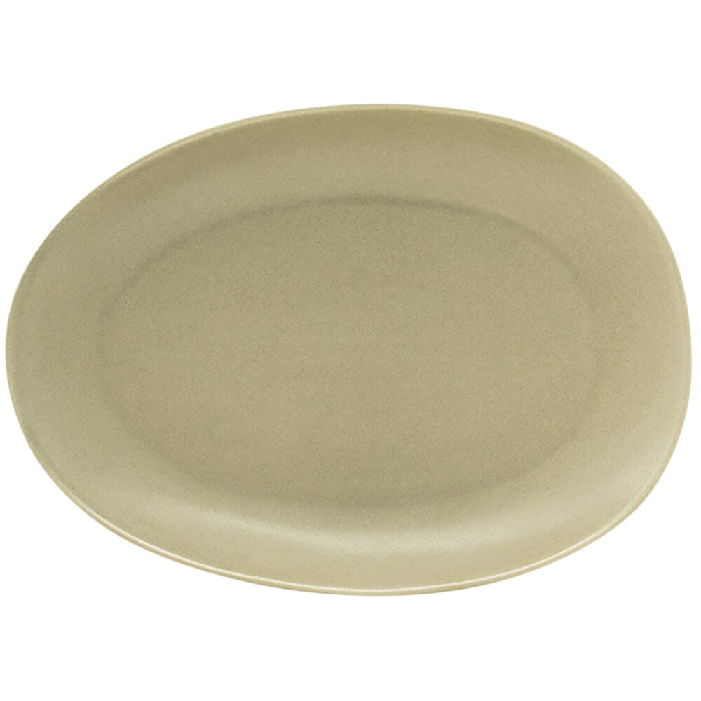 Front of the House DSP033GRP22 Tides 8" x 5 1/2" Semi-Matte Sea Grass Oval Porcelain Plate - 6/Case