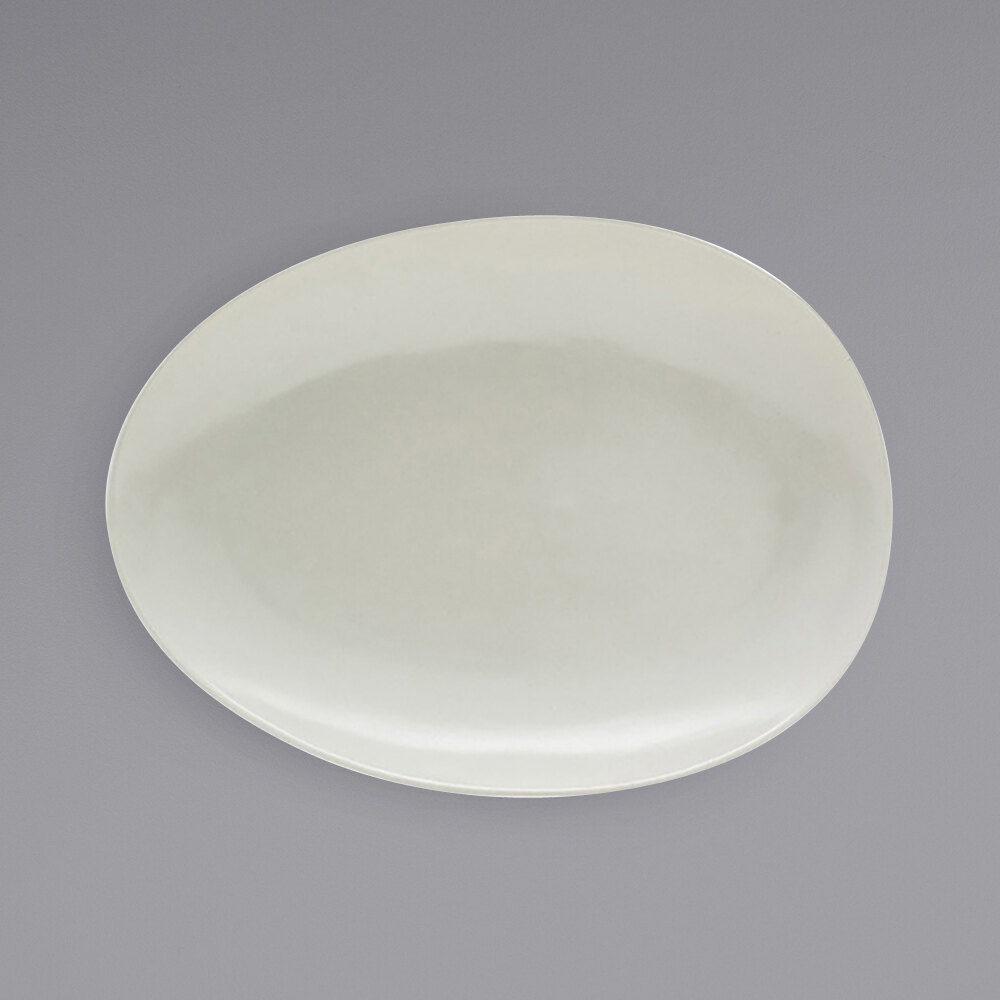 Front of the House DOS030BEP20 Tides 12" x 8 3/4" Semi-Matte Scallop Oval Porcelain Coupe Plate - 2/Case