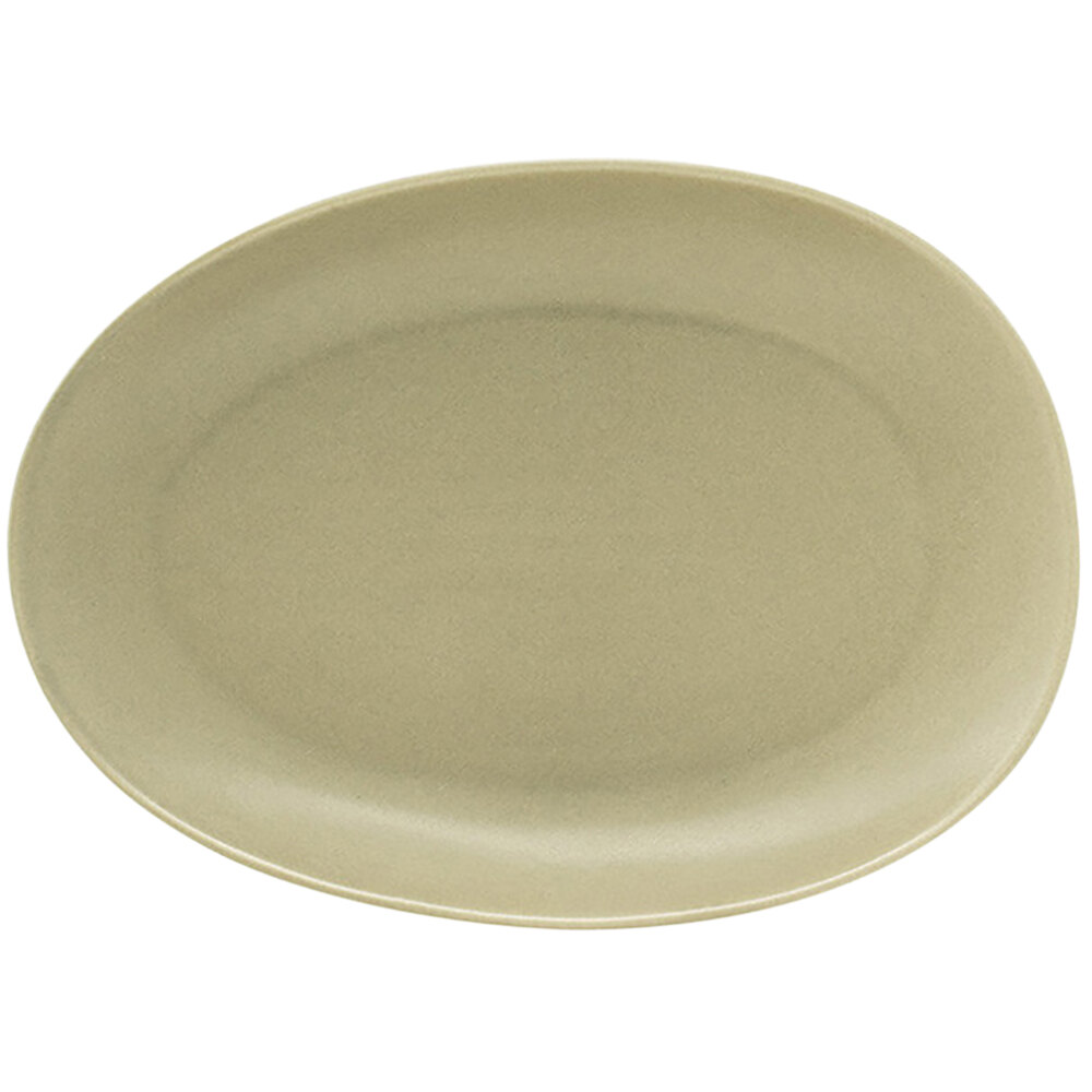 Front of the House DAP077GRP23 Tides 5 1/2" x 4" Semi-Matte Sea Grass Oval Porcelain Plate - 12/Case