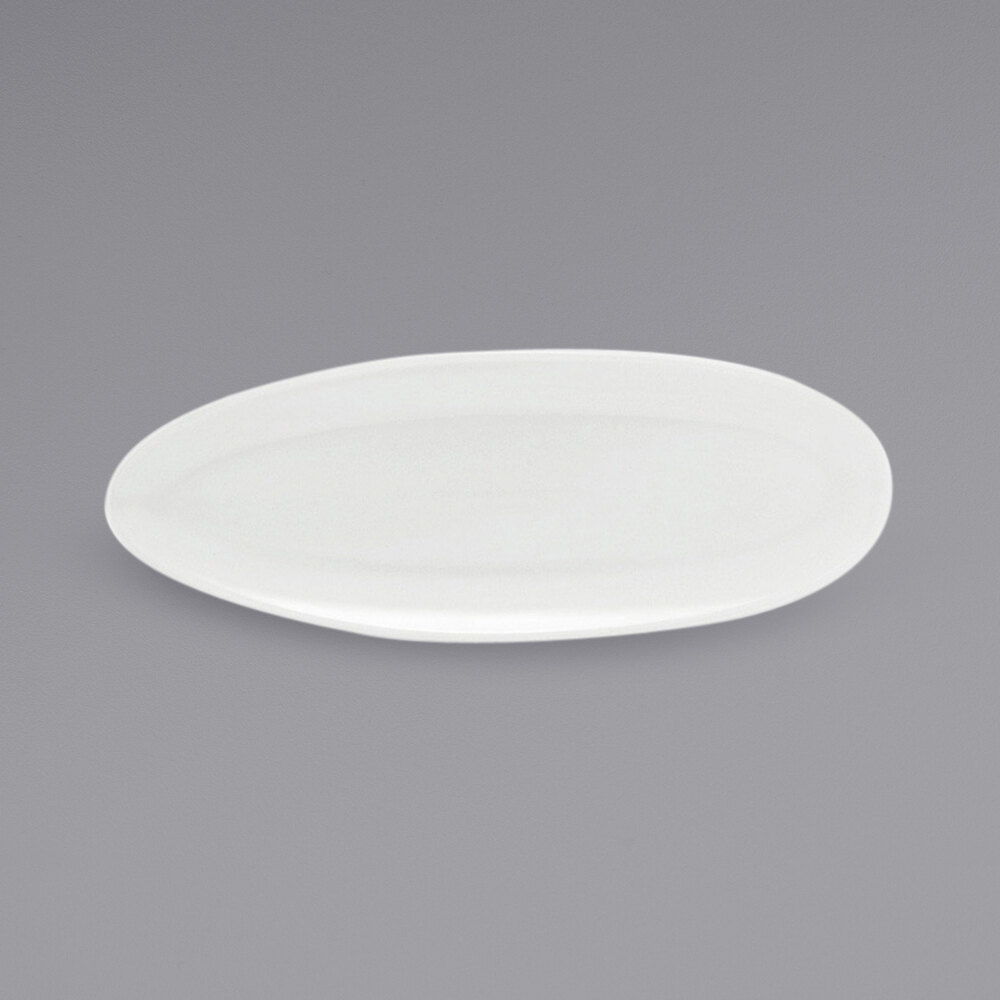 Front of the House DSU008WHP23 Tides 11 1/2" x 5" Semi-Matte White Oval Porcelain Plate - 12/Case