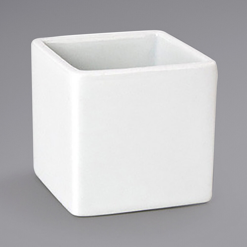 Front of the House ASC015WHP23 Canvas 3 oz. White Square Porcelain Ramekin - 12/Case