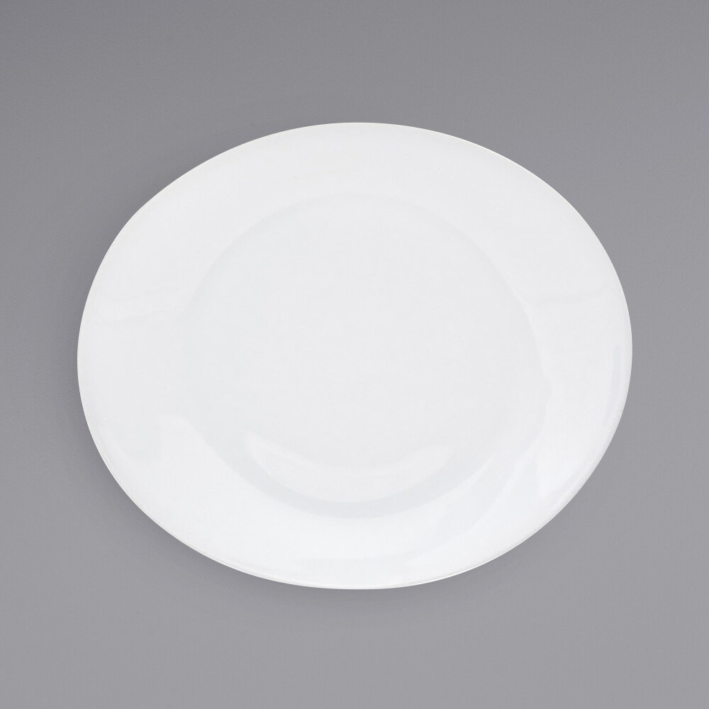 Front of the House DDP032WHP12 Ellipse 12" x 10" White Oval Porcelain Coupe Plate - 6/Case