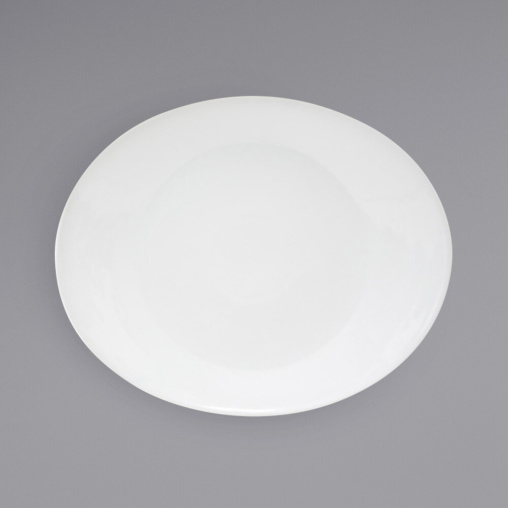 Front of the House SPT006WHP20 Ellipse 15" x 12 1/2" White Oval Porcelain Coupe Platter - 2/Case