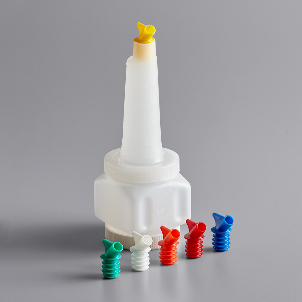 Vollrath 3616 Traex® Bar Keep II 0.5 Qt. White Pour Container with Neck, Lid, and Assorted Color Spouts