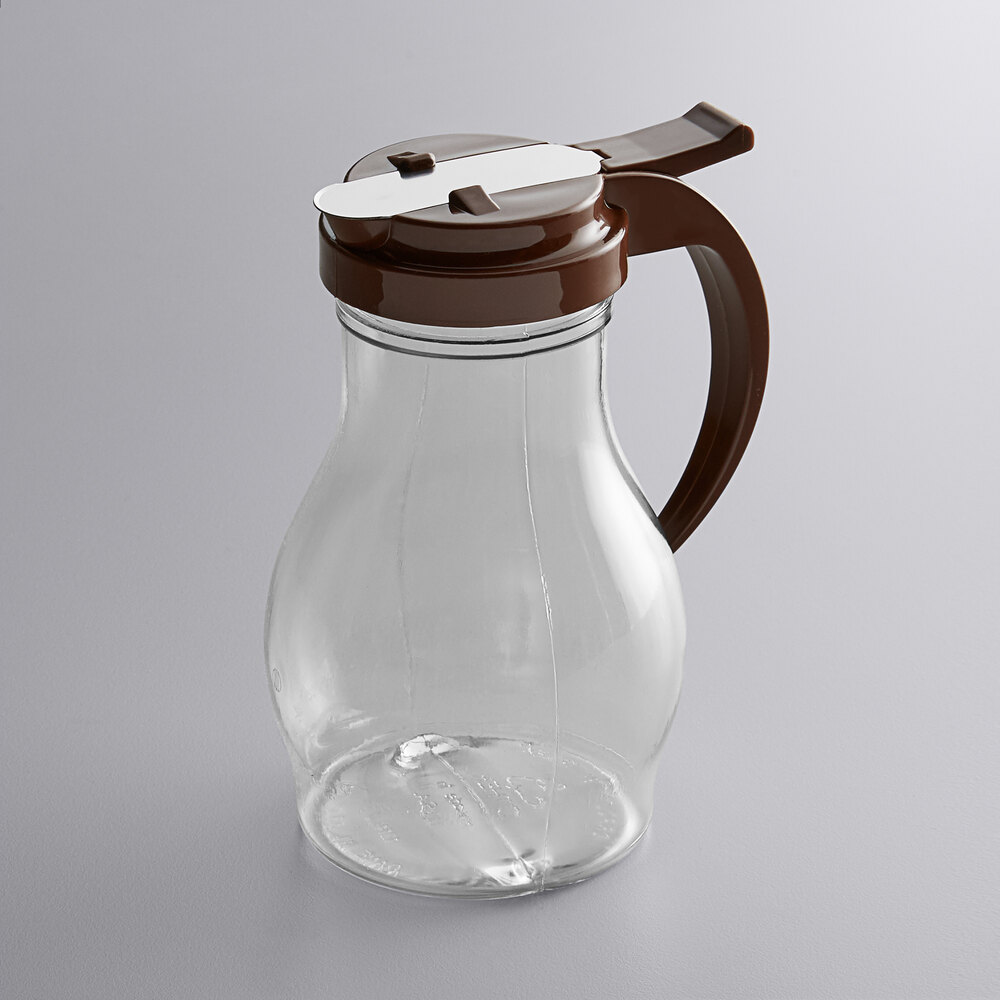 Vollrath 1414-01 Dripcut® 16 oz. Clear Polycarbonate Teardrop Syrup Server with Brown Top