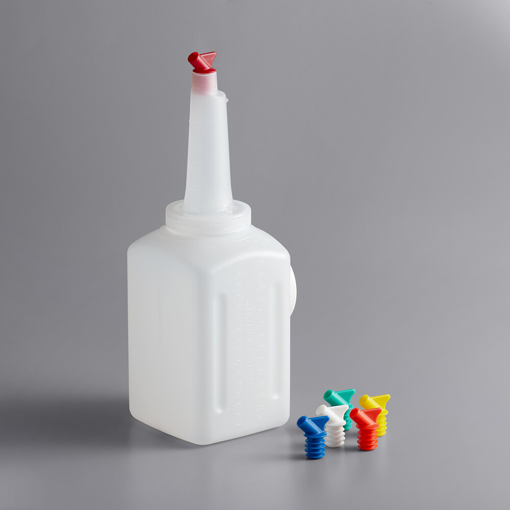 Vollrath 3628 Traex® Bar Keep II 1 Gallon White Pour Container with Neck, Lid, and Assorted Color Spouts