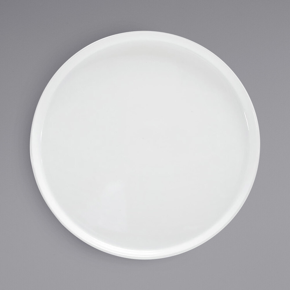 Front of the House SPT066WHP20 Soho 14" Bright White Round Porcelain Platter with Raised Rim - 2/Case