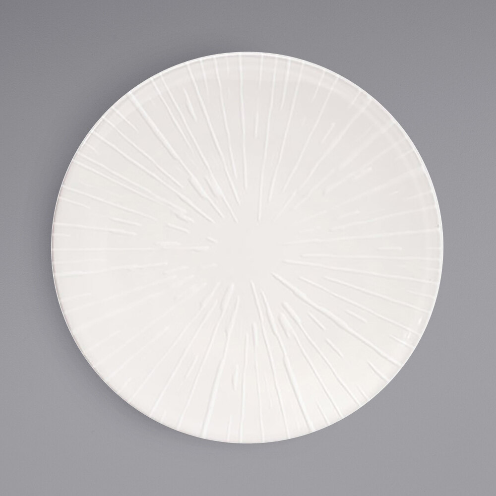 Front of the House DSP046BEP22 Catalyst Spoke 8" European White Embossed Coupe Round Porcelain Plate - 6/Case
