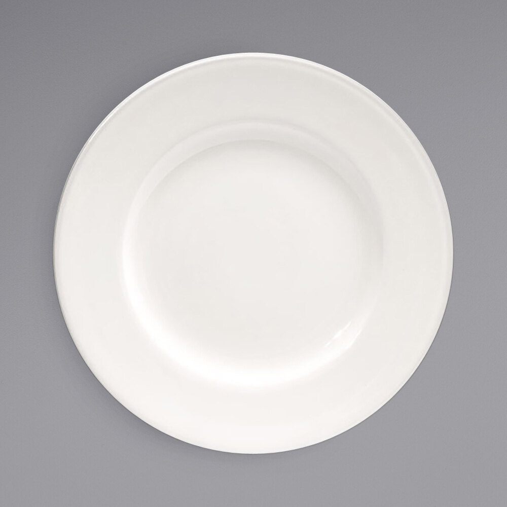 Front of the House DSP041BEP22 Catalyst Classic 8" European White Wide Rim Round Porcelain Plate - 6/Case