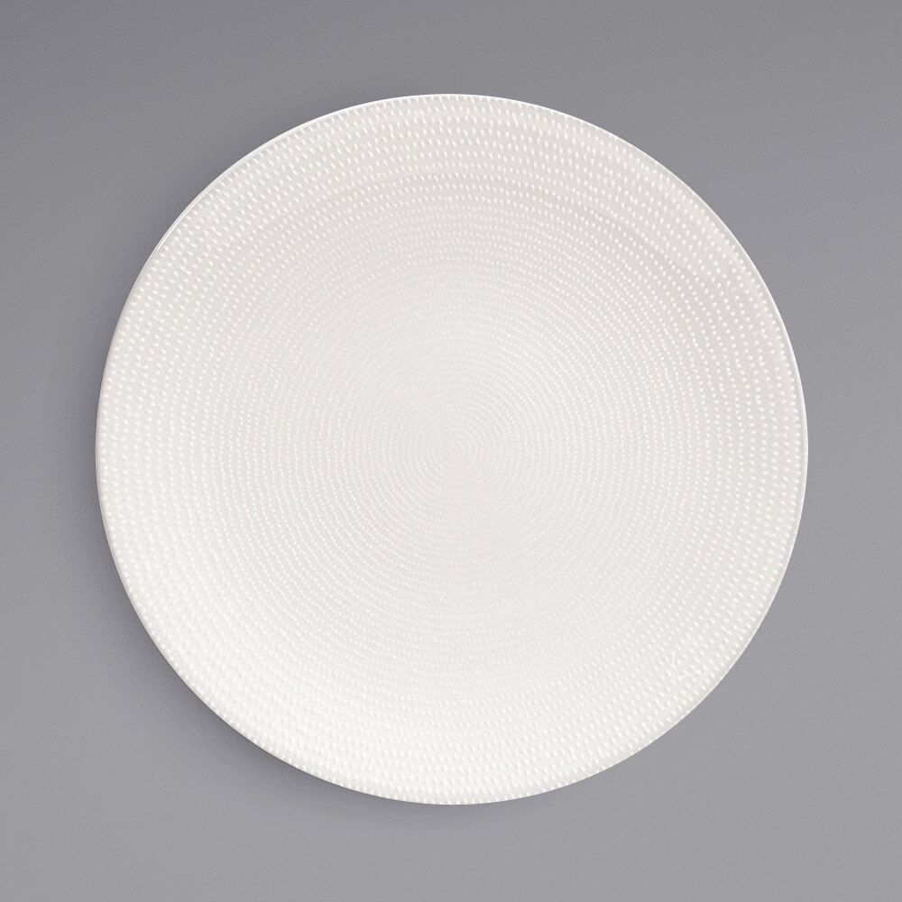 Front of the House DDP089BEP21 Catalyst Pearl 11" European White Embossed Coupe Round Porcelain Plate - 4/Case