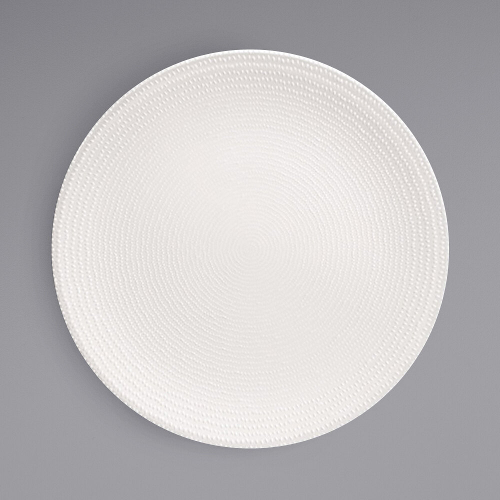 Front of the House DDP092BEP22 Catalyst Pearl 9 1/2" European White Embossed Coupe Round Porcelain Plate - 6/Case