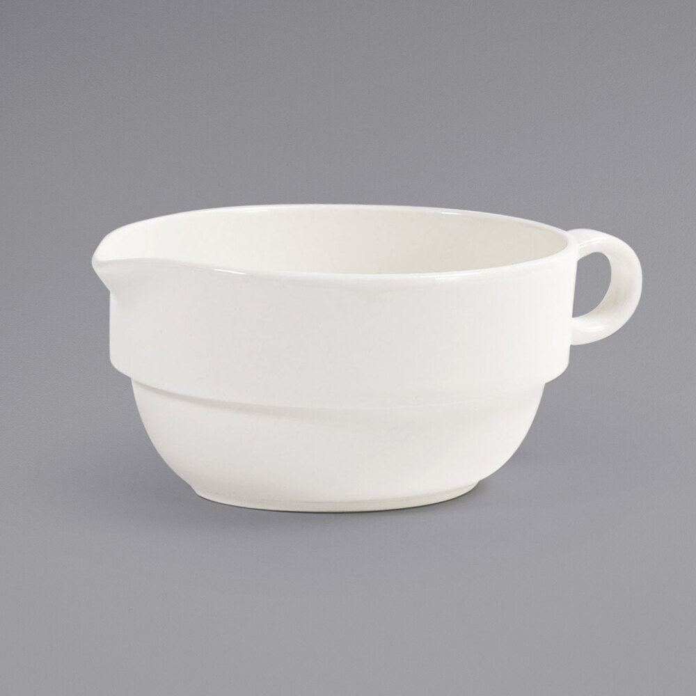 Front of the House TGB003BEP21 Catalyst Monaco 16 oz. European White Porcelain Gravy Boat - 4/Case