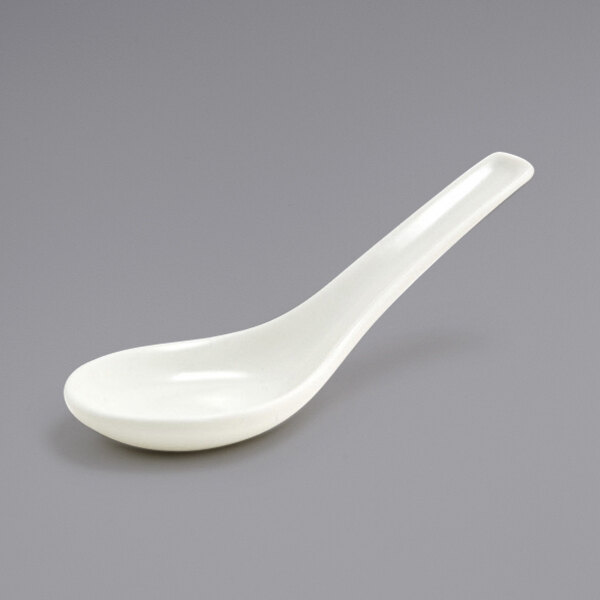 Front of the House FSP000BEP23 Catalyst 5 1/2" European White Porcelain Asian Appetizer / Tasting Spoon - 12/Case