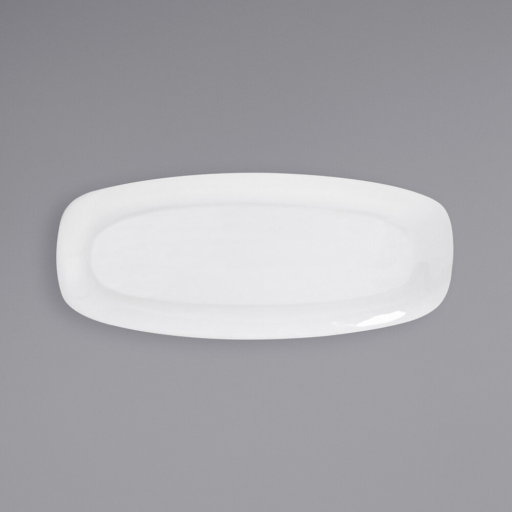Front of the House DDP040WHP22 Mod 15" x 6 1/2" Bright White Rectangular Porcelain Platter - 6/Case