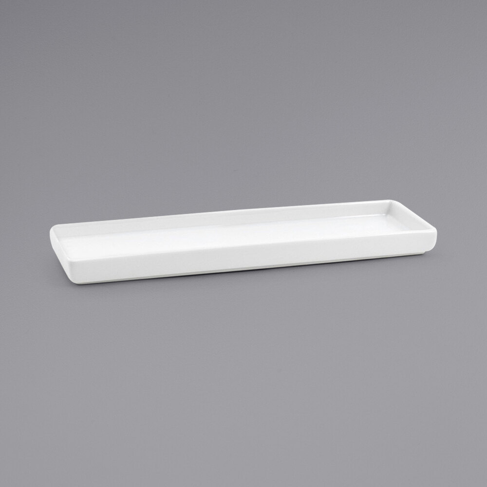 Front of the House SPT014WHP23 Mod 9 3/4" x 2 3/4" Bright White Rectangular Porcelain Server - 12/Case