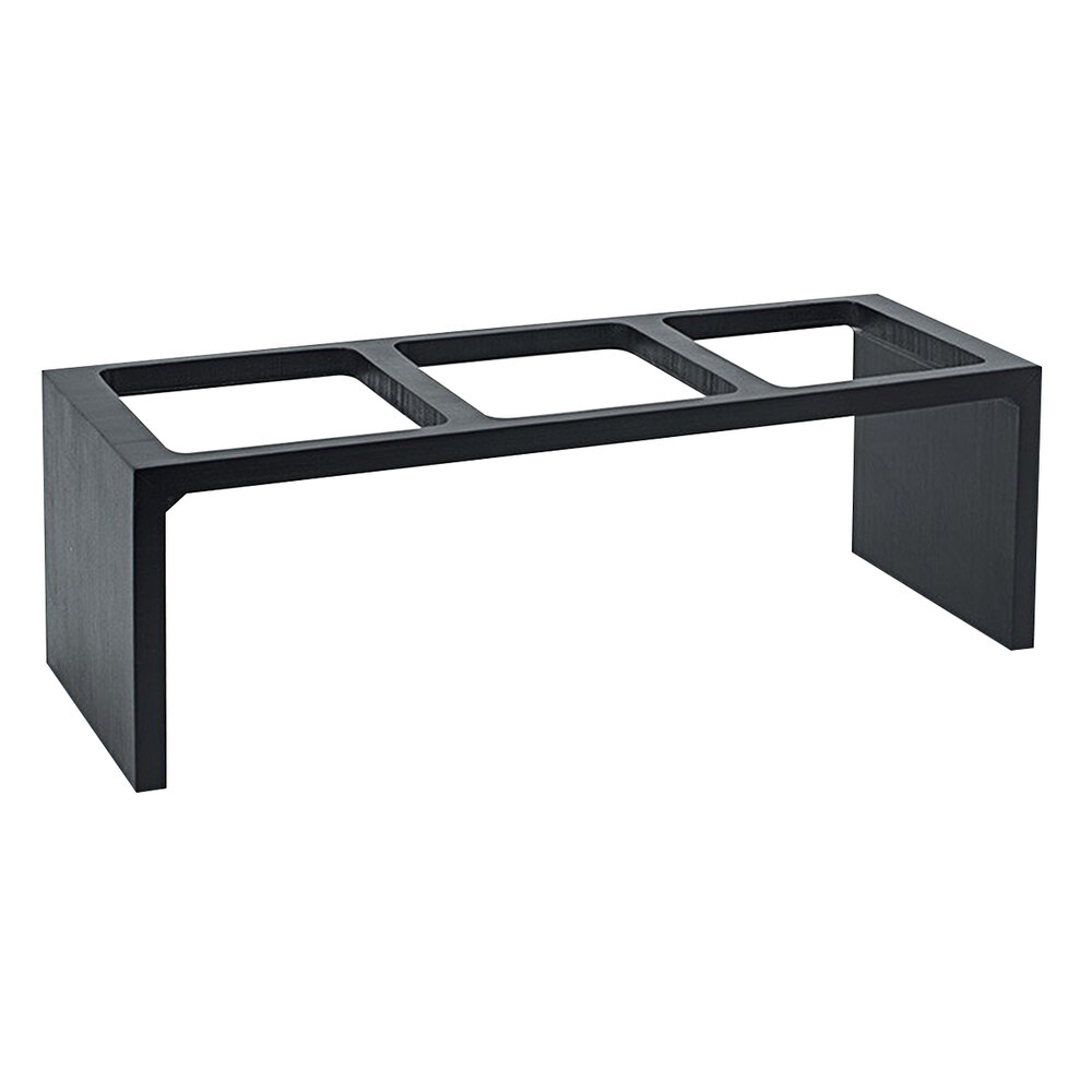 Front of the House BHO018BKB20 Mod 10" x 3" Black Bamboo 3-Compartment Rectangular Pot Display Stand - 2/Case