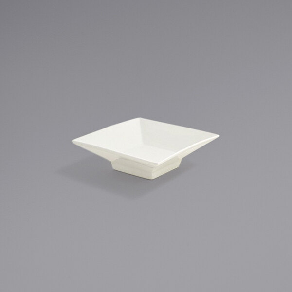 Front of the House DSD024BEP13 Catalyst Kyoto 1 oz. European White Square Porcelain Footed Sauce Dish - 12/Case