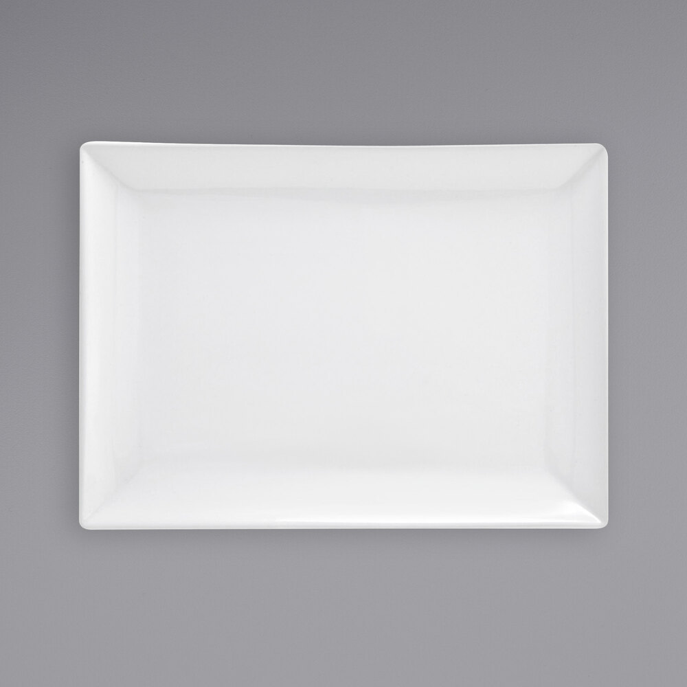 Front of the House DDP047WHP21 Mod 12" x 9" Bright White Rectangular Porcelain Plate - 4/Case