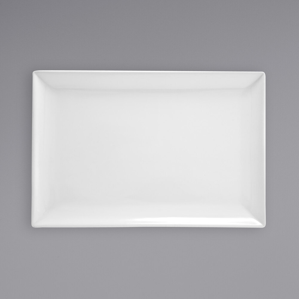 Front of the House DOS004WHP21 Mod 14" x 9 1/2" Bright White Rectangular Porcelain Plate - 4/Case