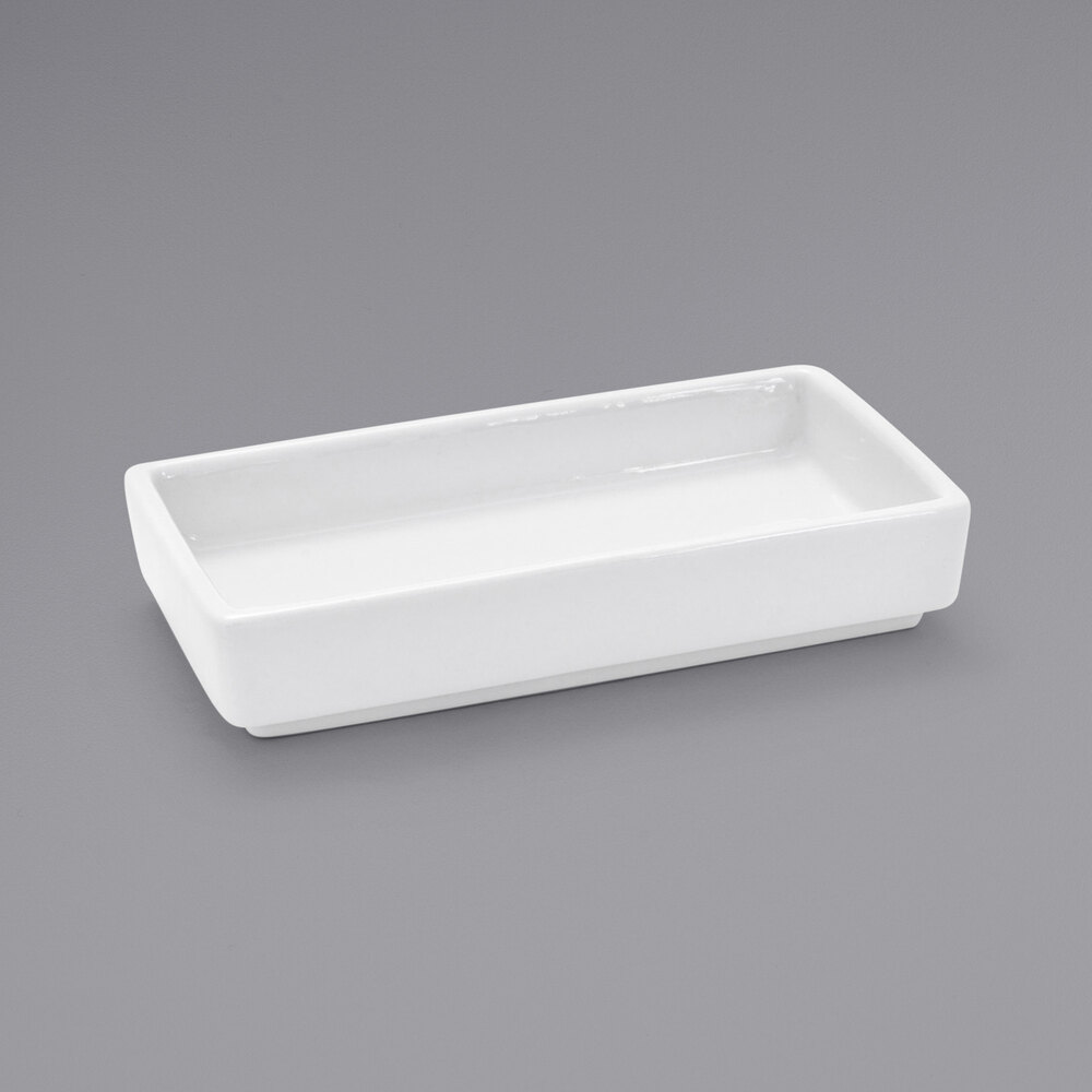 Front of the House DSD041WHP23 Mod 2.5 oz. Bright White Rectangular Porcelain Ramekin - 12/Case