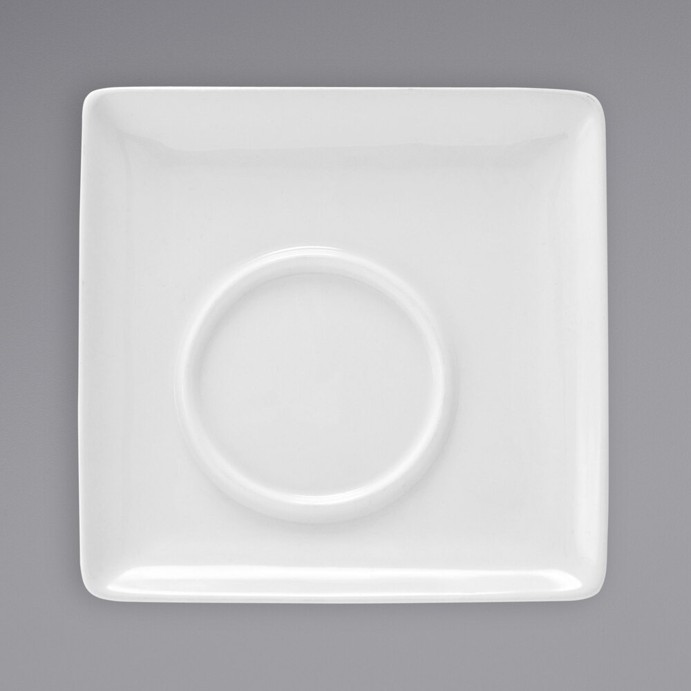 Front of the House DCS032WHP23 Mod 5 1/4" Bright White Square Porcelain Saucer - 12/Case