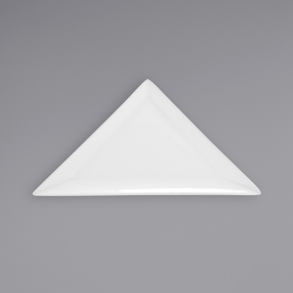 Front of the House DAP013WHP23 Mod 12" x 6" Bright White Triangle Porcelain Plate - 12/Case