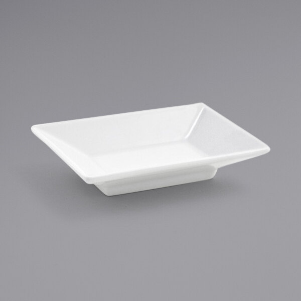 Front of the House DSD031WHP23 Kyoto 2 oz. Bright White Rectangular Porcelain Footed Sauce Dish - 12/Case
