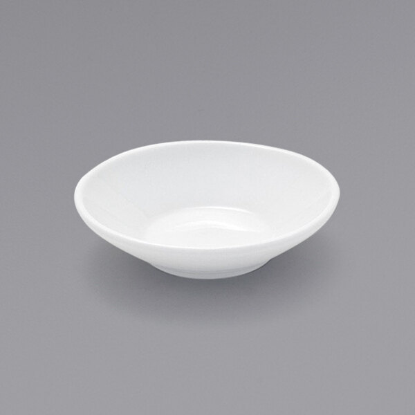 Front of the House DSD030WHP23 Kyoto 2 oz. Bright White Round Porcelain Sauce Dish - 12/Case