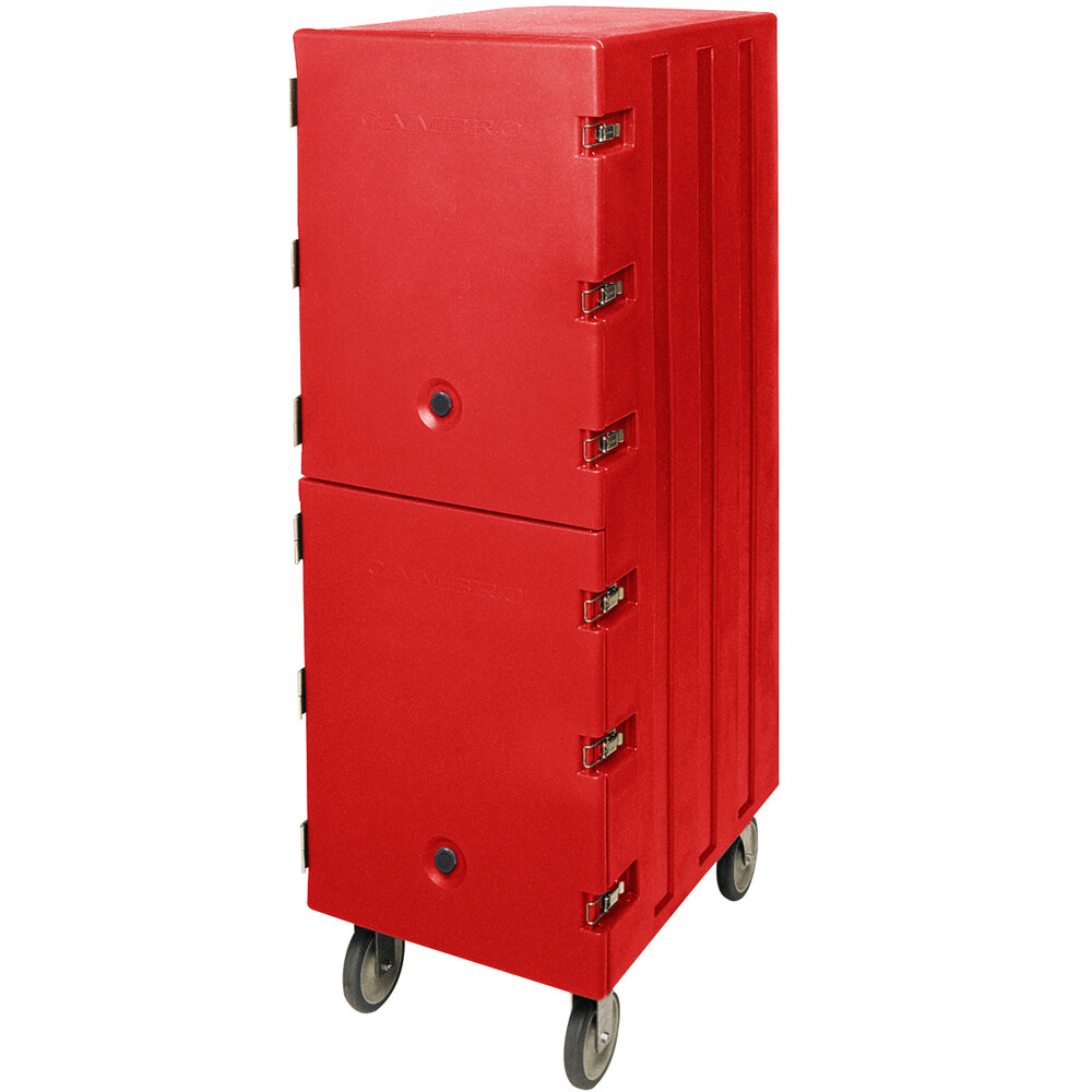 Cambro 1826DBC158 Camcart® Red Double Compartment Non-Electric Insulated Food Storage Box Carrier with Casters