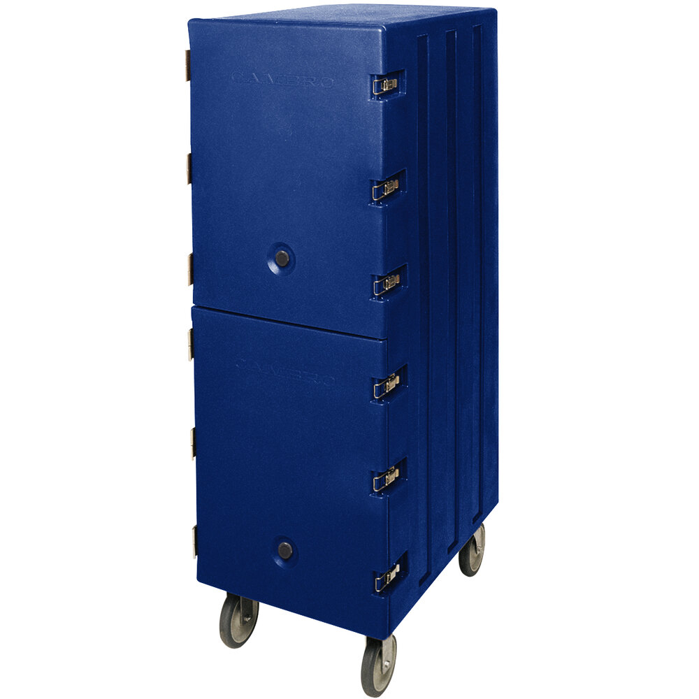 Cambro 1826DBC186 Camcart® Navy Blue Double Compartment Non-Electric Insulated Food Storage Box Carrier with Casters