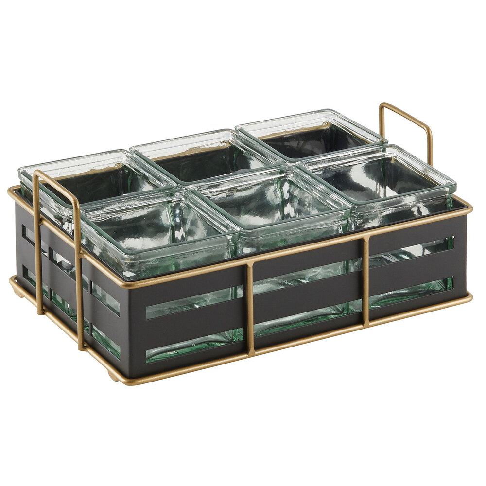 Cal-Mil 22092-90 Empire Six 4" x 4" Black Metal Jar Display - 12 1/2" x 8 1/2" x 5 1/4"