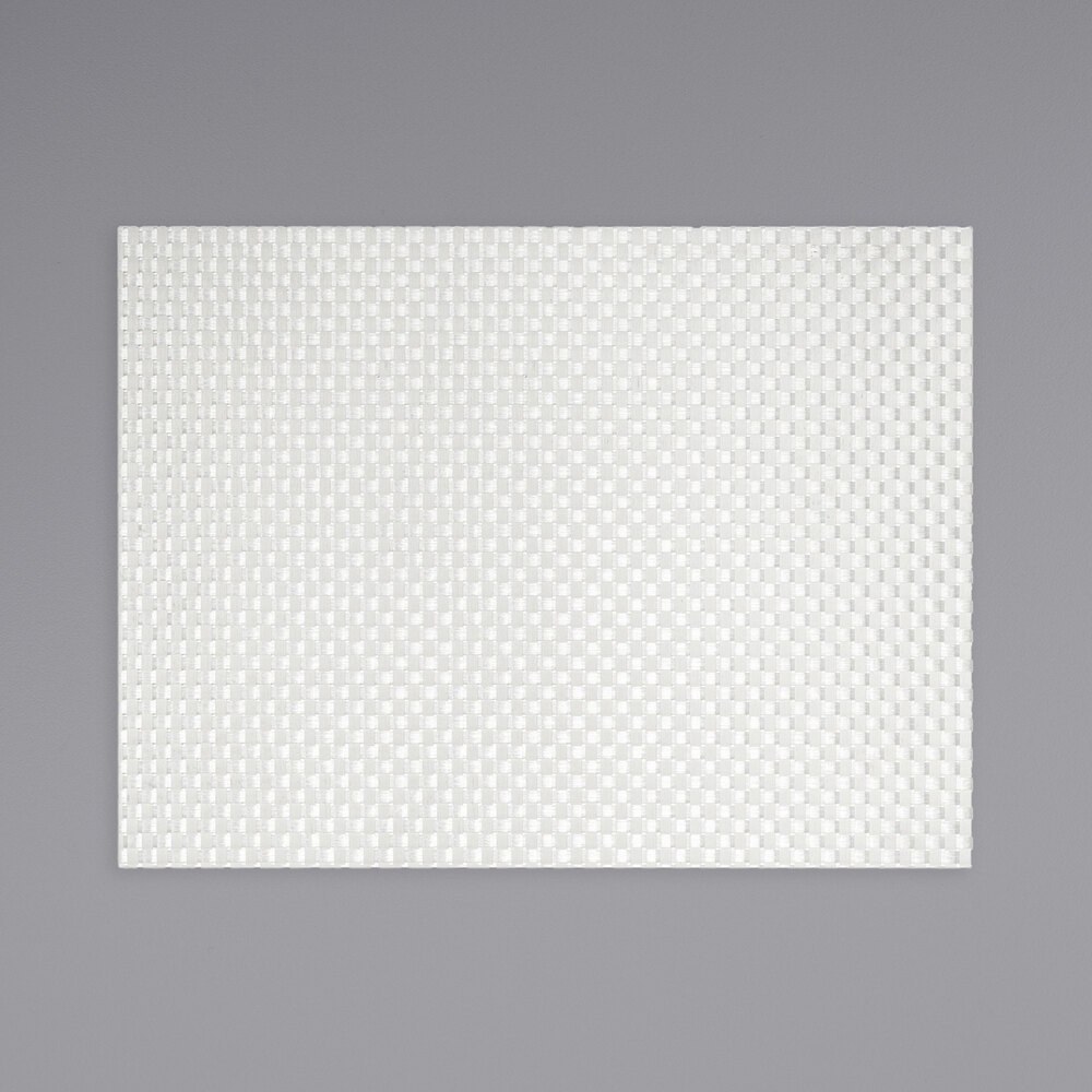 Front of the House XPM044WHV83 Metroweave 16" x 12" White Large Basketweave Woven Vinyl Rectangle Placemat - 12/Pack