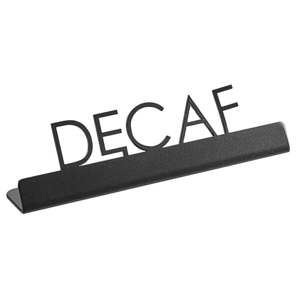 American Metalcraft SBD5 5" x 3/4" x 1 1/2" Black Laser-Cut Tabletop Sign with "Decaf" Print