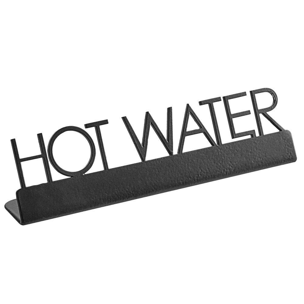 American Metalcraft SBHW5 5" x 3/4" x 1 1/2" Black Laser-Cut Tabletop Sign with "Hot Water" Print